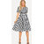 Code Yellow Women Black White Check Tie Waist Fit Flare Short Dress