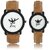 5star Round Dial Brown Leather Strap Analog Men's Women's Couple Watch - Lr-King Queen.