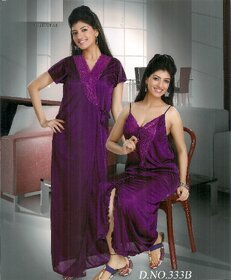 Womens Sleep Set Sexy 2pc Nighty  Over Coat New Babydoll in Red 333B Gurlz Fun Night Set Dark Purple