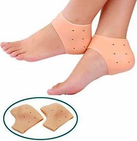 Silicone Gel Unisex Heel Pad Socks For Cracked Heels and Swelling Pain Relief (Free Size) (1 Pair)