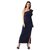Miss Chase Women's Navy Blue One-Shoulder Sleeveless Cotton Solid Ruffled Pearl And Slit Detailing Maxi Bodycon Dress