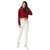 Miss Chase Women's Maroon Round Neck Full Sleeves Cotton Solid Pearl Detailing Hooded Boxy Crop Sweatshirt