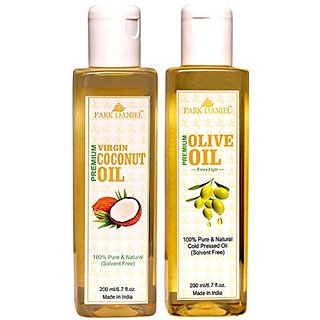 Park Daniel Virgin Coconut oil and Olive Oil - Pure and Natural Combo pack of 2 bottles of 200 ml(400 ml)