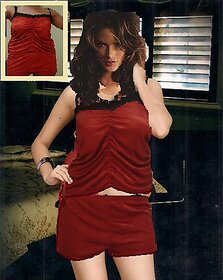 Classy Sleep Set 2pc Babydoll Top  Shorts New Rust Brown Night / Bed / Fun Set Fancy Womens Hot Top