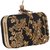 TARUSA Black Silk Material Floral Box Clutch For Women's