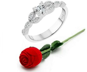 Vighnaharta Traditional Solitaire CZ Rhodium Plated Alloy Ring with Rose Ring Box for Women and Girls - VFJ1300ROSE8