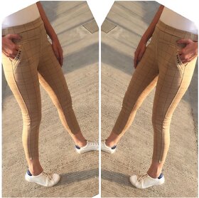 Beige Color Check's Stretchable Pants / Jeggings /Gym Wear /Yoga Wear /Casual Wear /Sport's Wear