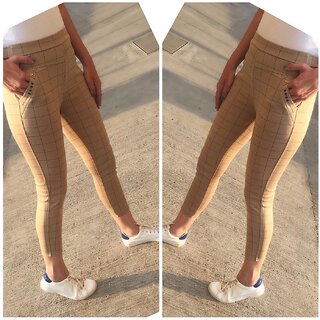 Beige Color Check's Stretchable Pants / Jeggings /Gym Wear /Yoga Wear /Casual Wear /Sport's Wear