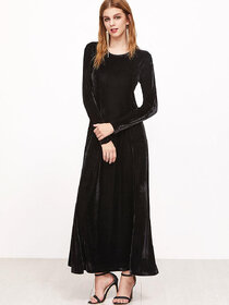 Code Yellow Women's Black Plain Velvet Winter Dress