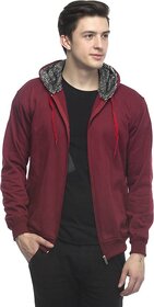 Lambency Men Maroon Solid Long Sleeve Hooded Casual Sweatshirt