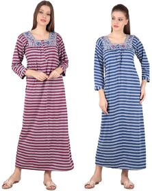 Kismat Fashion Winter Wear Woolen Hosiery Multi Color Long Nighty Pack Of 2