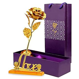 24K Golden Rose 10 Inches with Love Stand - Best Gift For Loves Ones, Valentine Day, Mother Day, Anniversary, Birthday