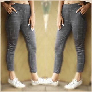 Seller Imported Grey Color Check's Stretchable Pants / Jeggings /Gym Wear /Yoga Wear /Casual Wear /Sport's Wear