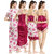 Be You Magenta Floral Women Nightwear Set / 5 Pieces Nighty Set
