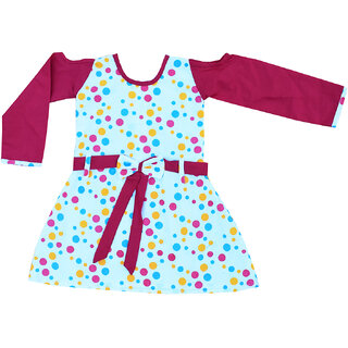 Flora's Self Design Cotton Frocks For Girls