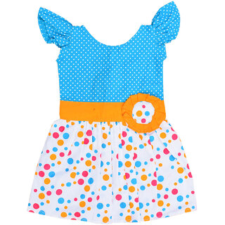 Flora's Self Design Cotton Frocks For Girls