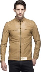 Emblazon Men's Beige Leather Jacket