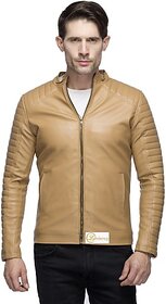Emblazon Men's Beige Leather Jacket