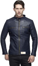 Emblazon Men's Dark Blue Leather Jacket