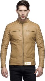 Emblazon Men's Beige Leather Jacket