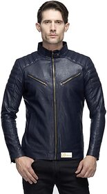 Emblazon Men's Dark Blue Leather Jacket