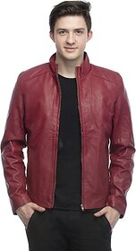 Emblazon Men's Maroon Leather Jacket