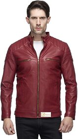 Lambency Men's Maroon Leather Jacket