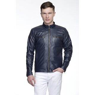 Lambency Men's Blue Leather Jacket