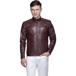 Lambency Men's Maroon Leather Jacket