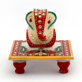 Lord Ganesh Marble Pooja Chowki.