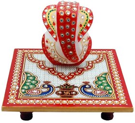 White Marble Ganesh with Chowki.