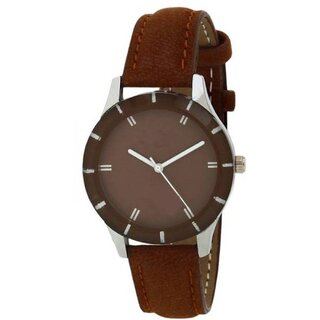 HRV CutGlass Brown Leather Women Watch