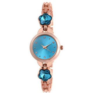 HRV RoseGold Blue Dial Folwer Stone Gift Women Watch