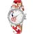 HRV REd Flower Print Belt Peacock Print Dial Women Analog Watch BY HRV