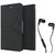 Mercury  Flip Cover Samsung Galaxy Grand Max G7200  / Samsung G7200  - BLACK With 3.5mm SkuCandy Earphone(Color May vary)