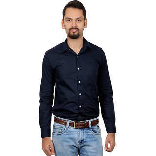 Vida Loca Dark Blue Color Cotton Designer Plain Shirt For Men