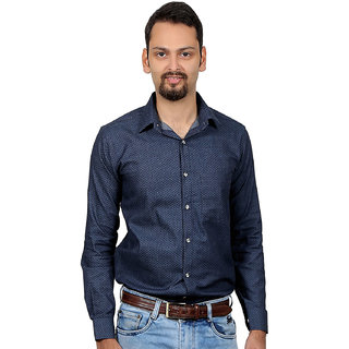 Vida Loca Dark Blue Color Denim Designer Printed Shirt For Men