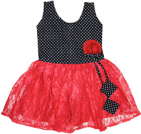 Flora's Self Design Cotton Frocks For Girls