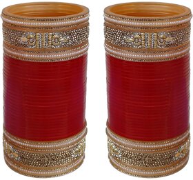 Lucky Jewellery Red Designer Chura Bridal Wedding Punjabi Choora Fashion Jewellery Chuda Set (1624-M1C1-HEERA-R)