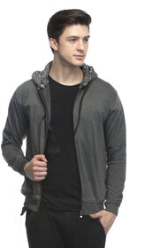 Lambency Grey Plain Long Sleeve Hooded Sweatshirt For Men