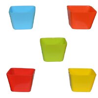 Takson Sales Multicolor Plastic Plant Pots Set of 5 Square Design (4 inch) Assorted Colors