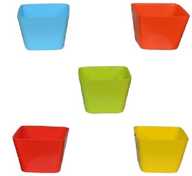 Takson Sales Multicolor Plastic Plant Pots Set of 5 Square Design (4 inch) Assorted Colors