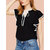 Code Yellow Women's Solid Black White Line Sleeves Crepe Ruffled Top