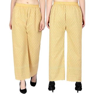 Women Cotton Embriodary palazzo pant or trousers sking or gold colour