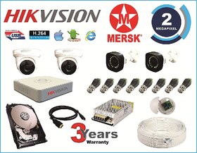 Hikvision 4 Ch Turbo HD Dvr and Mersk Full HD (2MP) CCTV Camera Kit with (All Required Accessories) Note  No Installati