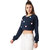 Miss Chase Women's Navy Blue Round Neck Full Sleeve Cotton Solid Boxy Pompom Detailing Crop Top.