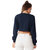 Miss Chase Women's Navy Blue Round Neck Full Sleeve Cotton Solid Boxy Pompom Detailing Crop Top.
