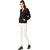 Miss Chase Women's Black Round Neck Full Sleeve Cotton Solid Zippered Twill Tape Detailing Bomber Jacket