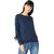 Miss Chase Women's Navy Blue Round Neck Full Sleeve Cotton Solid Eyelet And Twill Tape Detailing Tie-Up Drop Shoulder Boxy Sweatshirt.