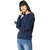 Miss Chase Women's Navy Blue Round Neck Full Sleeve Cotton Solid Eyelet And Twill Tape Detailing Tie-Up Drop Shoulder Boxy Sweatshirt.